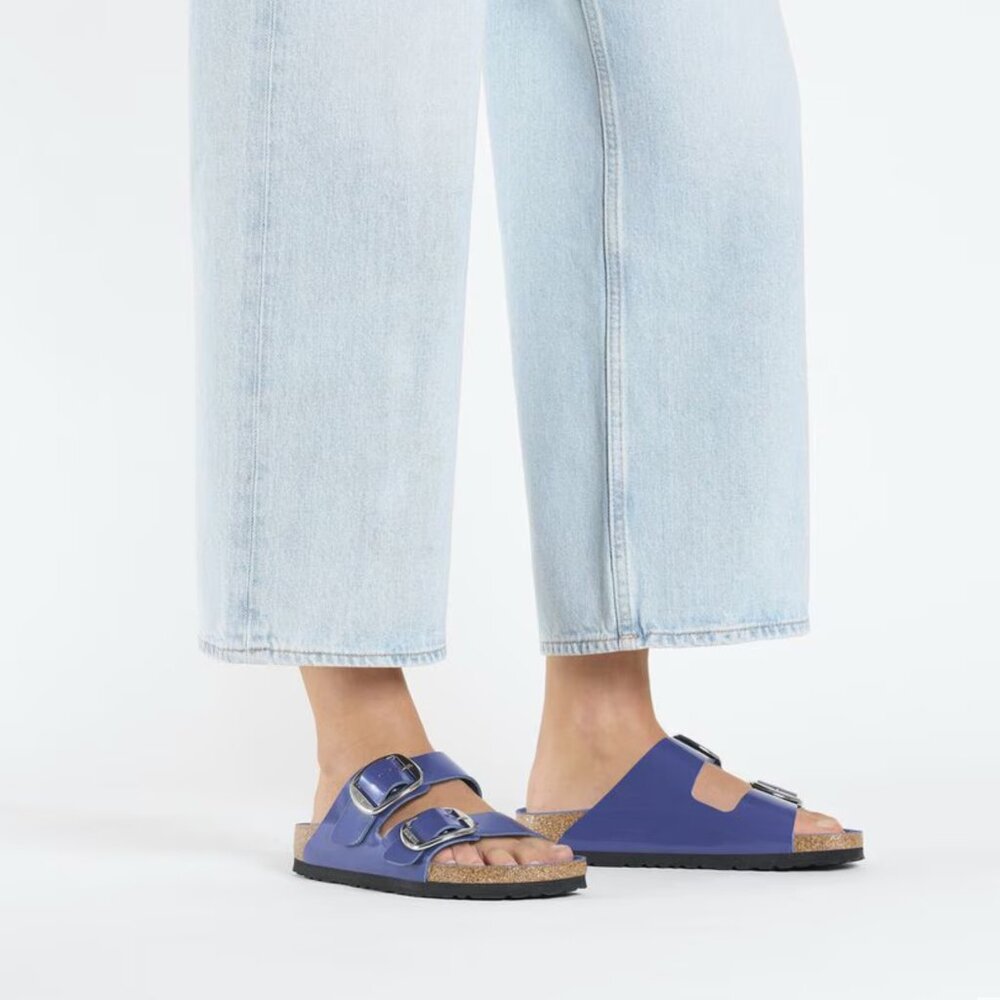 Birkenstock Arizona Big Buckle Leather Patent - High-Shine Cobalt, Size 40